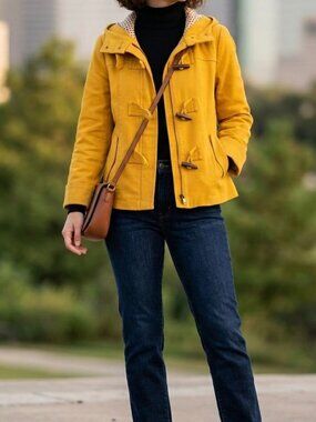 Banana Republic Mustard Yellow Toggle Duffle Coat Sz Petite Medium 1960 Mod